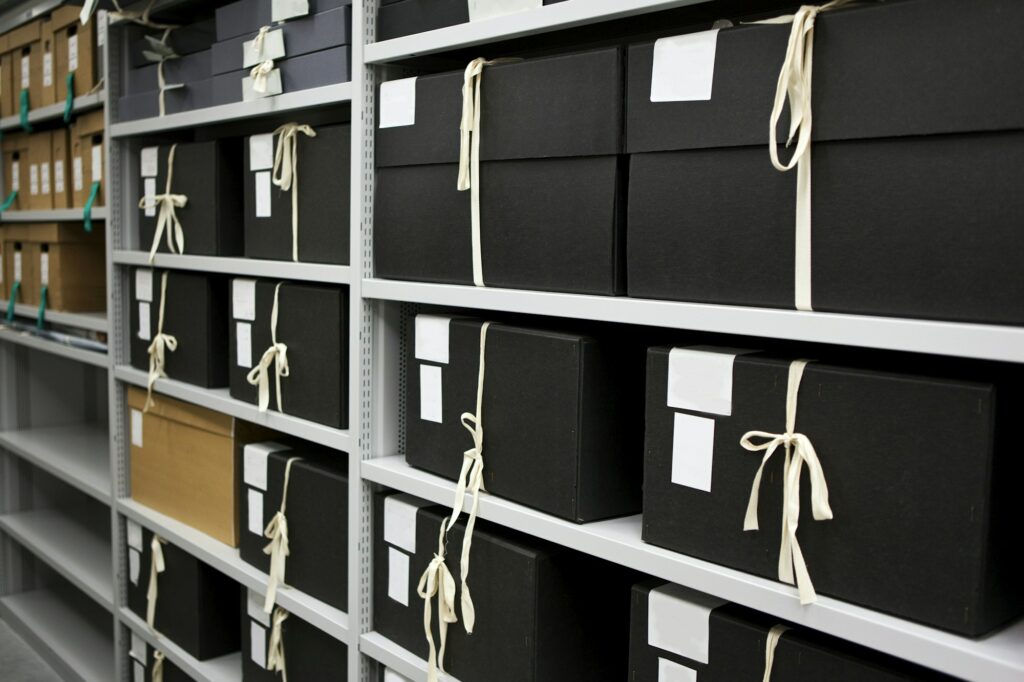 Close up of archives and storage in a closet